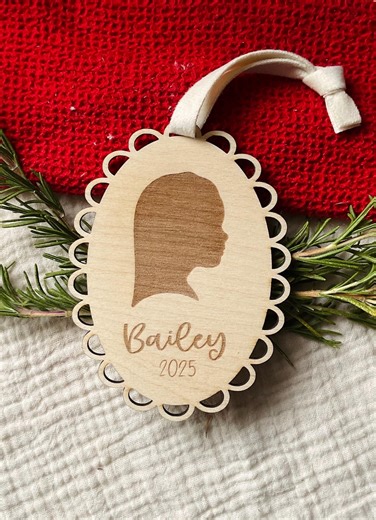 Custom Wood Silhouette Christmas Ornament: Personalized Portrait Keepsake - Etsy