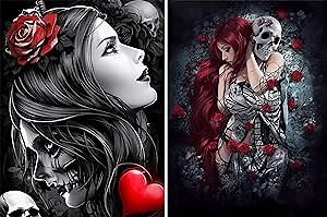 Bimkole 2 Pack 5D Diamond Art Kits for Adults Skeleton Couple, Full Drill Beauty Death DIY Rhinestone Embroidery Set Paint with Diamonds by Number Kits Cross Stitch Home Wall Craft Decor 12x16 Inch