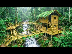 How to build bamboo house on the waterfall, cliff, mountain, dangerous forest | by‪@BushcraftSatyr‬​