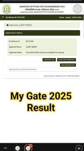 My Gate Score Card 2025 #gate #gateexam #scorecard #shorts #gate2026 #ajeetvortex #gateresult