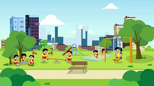 Download Cartoon Background - City Park Playground with Kids for free