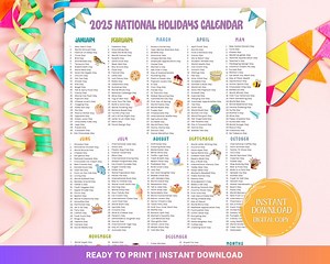 National Days 2025 Printable Calendar, Silly Holidays & Fun Days, Social Media Ideas, 365 Days to Celebrate, Content Planner - Etsy