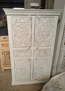 Carved Wooden Armoire: Rustic White Boho Farmhouse Furniture - Etsy Australia