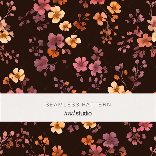 Dark Floral Seamless Pattern in Brown & Blush | Autumn Botanical Design | PNG Digital Download - Etsy