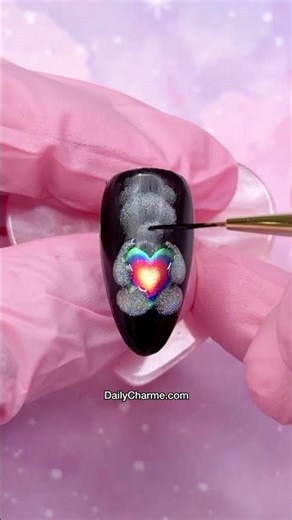Rainbow Cat Eye Holographic Teddy Nails 🧸🌈💿