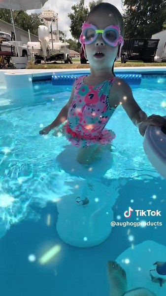 The Relaxation Station Stools are a great way to get little ones swimming. It gives them a goal to swim to a stool, take a break, and a goal to swim back. You can place the stool at different distances as they progress. This 4 year old found it to be a fun challenge and she is now swimming the length of the pool when she could not swim a few short weeks ago. Check out AugHog.com! Made in USA since 2010. #aughog #pool #poolparty