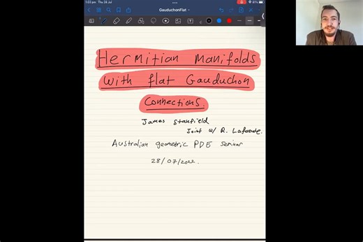 James Stanfield：Hermitian manifolds with flat Gauduchon connections