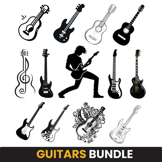 Guitars Vector Bundle SVG PNG | Electric & Acoustic Guitar Clipart, Rock Band Cut Files for Cricut, Guitar Note, Music Instrument Lovers - Etsy