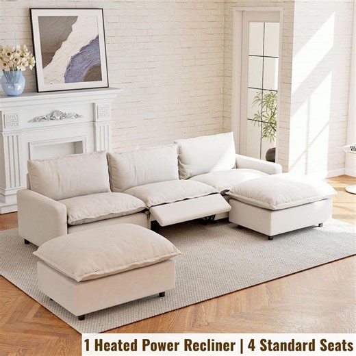 Reviews for Magic Home Power Recliner 116 in. Square Arm Linen 5-Piece U-Shaped Modular Sectional Sofa with Heating, Ottoman in Beige | Pg 1 - The Home Depot