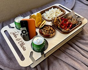 Personalized Couch Tray | Wooden Sofa Snack Table | Rustic TV Dinner Tray | Gift for Him | Housewarming | Engraved Home Decor - Etsy UK