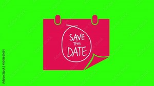 Save the Date Hand Drawn Text on Calendar Icon on Green Background