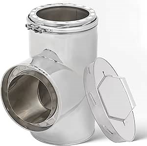 P Polerden Chimney Pipe Tee with Clean-Out Cap and 2 Twist Locks, All Fuel, Class A, Double Wall, Insulated, 304 Stainless Steel, for SS 6" Diameter Chimney Systems, Easy Installation