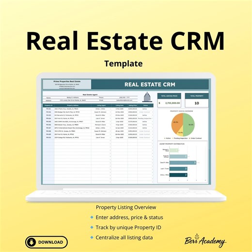 Real Estate CRM Google Sheets Template – Property Listing Tracker - Etsy