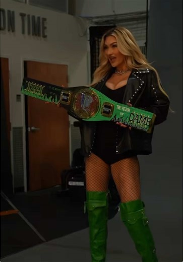BTS of our shoot for my custom 1 of 1 Izzi Dame women’s North American title!!! Made entirely by ME! Coming soon to WWE Shop! 🖤💚 #wwe #nxt #champ