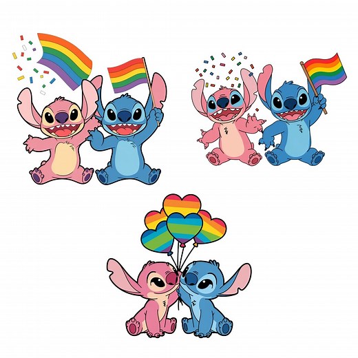 Stitch and Angel Pride PNG Bundle, LGBTQ Rainbow Clipart for Love and Equality, Cute Couple With Flags and Balloons, Digital Download - Etsy