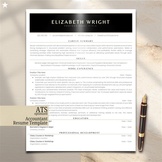 Accountant ATS Resume Template | Professional CV for Accountant Role | Word & Google Docs Editable | Simple A4 US Letter | Instant Download - Etsy