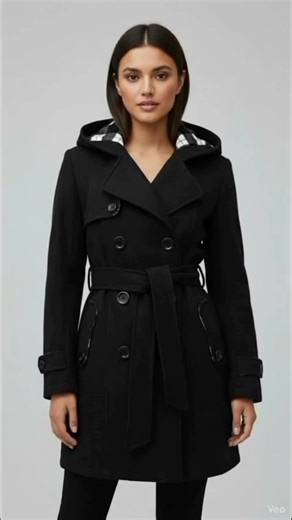 Soft Knit Trench-Style Coat with Plaid-Lined Hood | Bea's