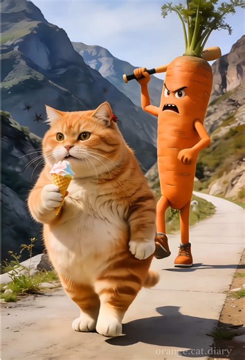 The struggle between fat orange and carrots!#cat #aicat #fatcat #orangecat #aicatfunny