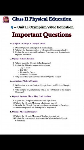 Class 11 PE Unit 2 | Olympism, Olympic Symbols & Values Simplified #importantquestions #studywithme