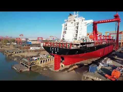 Massive Cargo Ship 🚢 Hits the Water for the First Time!