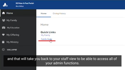 Feature Function - How to get back to Family Suite from MOC (My Own Church)