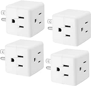 Maxxima 3 Outlet Cube Adapter Wall Plug - Grounded Electrical Wall Tap Outlet Splitter, Multi-Plug Extender for Extra Space, Convenient for Travel - 4 Pack