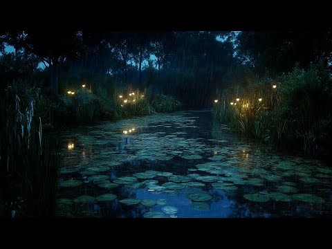 Relaxing Summer Night Rain, Crickets and Frogs - Cricket Sounds for Sleeping - Summer Night Sounds