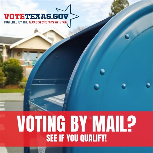 To vote by mail, you must provide certain identification numbers on your ballot. Visit votetexas.gov to see if you're eligible and learn how to apply for a mail-in ballot. | Office of the Texas Secretary of State