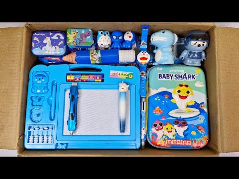 BLUE Stationery Unboxing🩵Geometry, Board, Pen, Sharpener, PencilBox, Coin Pouch, Diary, Gift pack