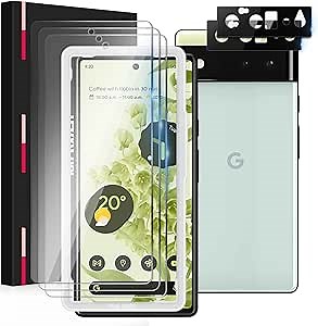 Mowei [3+2 Pack] for Google Pixel 6 Screen Protector, 3x Screen+2x Camera Lens Protector HD Clear 9H Tempered Glass with Alignment tool for Pixel 6 5G (Support Fingerprint Unlocking)