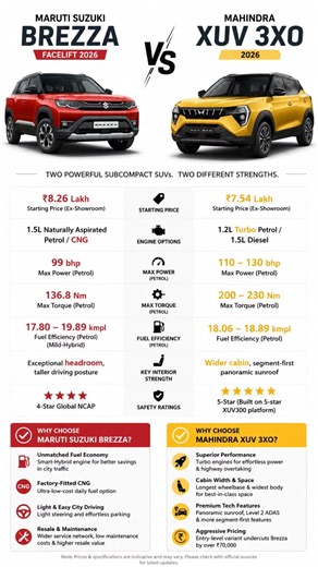 Maruti Brezza Facelift 2026 vs Mahindra XUV 3XO 2026 🔥 Which SUV is Best? Full Comparison #suzuki