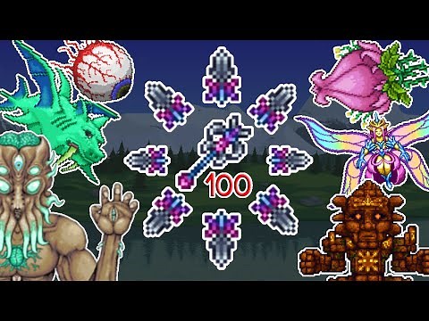 Terraria 1.4.2.3 - 100 Enchanted Daggers vs ALL Bosses