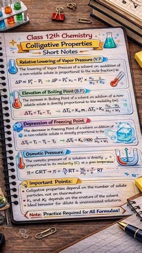 🧪 Colligative Properties | Class 12 Chemistry Short Notes & Formulas 📚✨