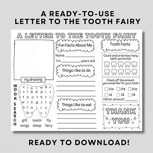 Tooth Fairy Letter & Coloring Page for Kids | Printable Tooth Fairy Activity | Instant Download | Fun Dental Themed Worksheet - Etsy