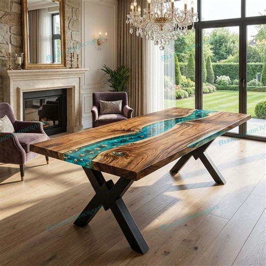 Handmade Green Epoxy Dining Table – Natural Acacia Wood Resin Table – Custom Made to Order - Etsy