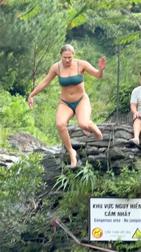 Daring Jumps into a Mysterious Hidden Waterfall#waterfall #nature #cliffjumping