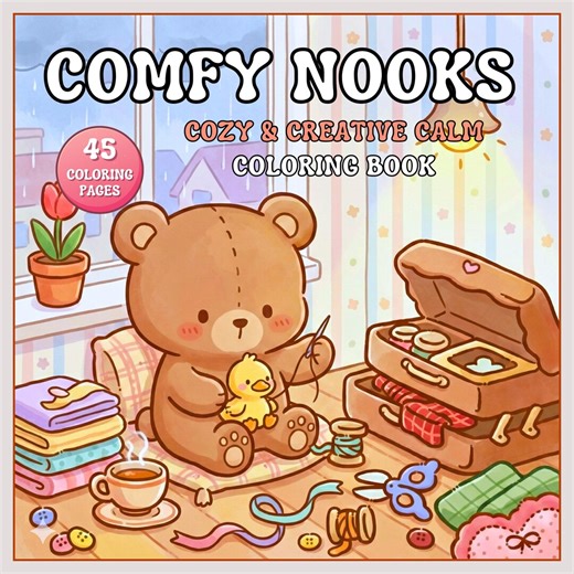 Comfy Nooks Cozy Coloring Book – 45 Relaxing Pages, Cute Cozy Corners, Stress Relief Adult Coloring, Printable Digital Coloring Book - Etsy