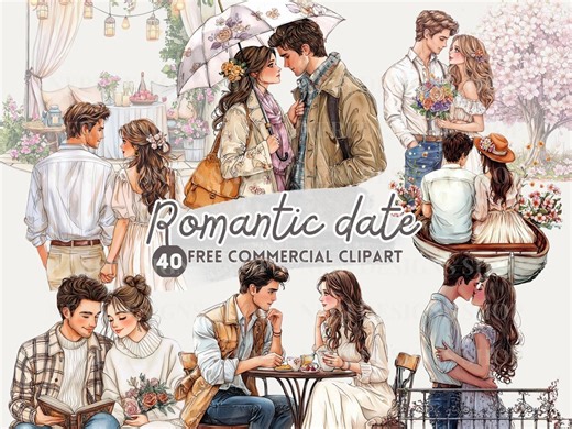 Romantic Couple Watercolor Clipart, Valentine's Day Planner Sticker, Coffee Date, Romance Free Commercial PNG, Couple Embracing, Love Story - Etsy
