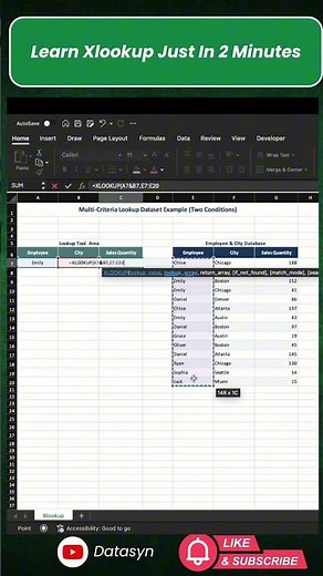 Learn Xlookup Just In 2 Minutes. Excel Quick Tutorial #excelxlookup #excelformula #exceltips
