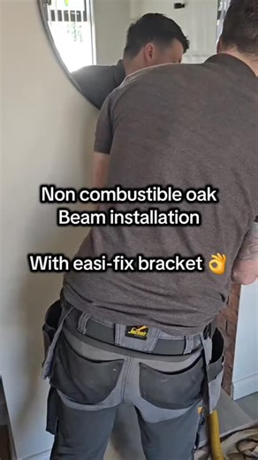 Fleming Stove Installations on Instagram: "Installing a feature beam above a stove doesn’t have to be tricky 🔨✨ This 42” deep oak beam from Focus Fireplaces’ Character range in Honey Oak comes with an easy-fix bracket – making it quick to fit and looking amazing above any wood-burning stove. See how we do it step by step 👀🔥 #WoodBurningStove #OakBeam #tutorial #FIREPLACE #focus"