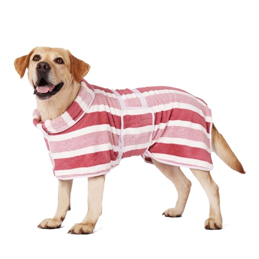 Quick Drying Dog Bathrobe, Striped Pet Drying Towel Gown with Adjustable Waist Strap, Super Absorbent Microfiber Robe for Small to Large Dogs