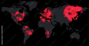 World map on animation as it is gradually absorbed by the rapidly spreading red color showing the eagle infestation of the planet in a consistent covid-19 when the whole planet is hit in 4k