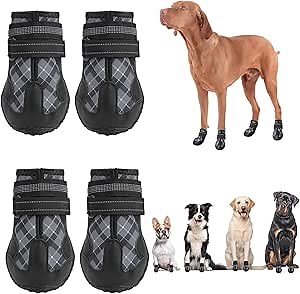 Dog Shoes Dog Boots & Paw Protector, Anti-Slip Sole Winter Dog Booties with Reflective Straps Dog Snow Boots for Small Medium Dogs 4PCS Black & White 5