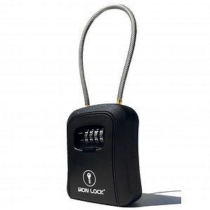 Iron Lock Medium Waterproof Key Lock Box - Removable Cable Shackle, 4-Digit Combo - Portable or Wall-Mountable