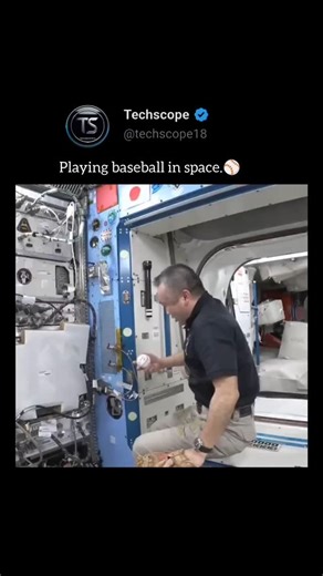 Techscope on Instagram: "This video shows an astronaut playing baseball inside a space station. The microgravity environment allows for unique and creative ways to play the game, making it a fun and fascinating activity for astronauts in space. Via @nationalastronautday #spacebaseball #astronautlife #microgravity #spacestation #sciencefun"