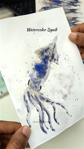 Fun Way to Paint Watercolour Squid | Watercolor Sea Creature #watercolor #painting #artshorts #squid