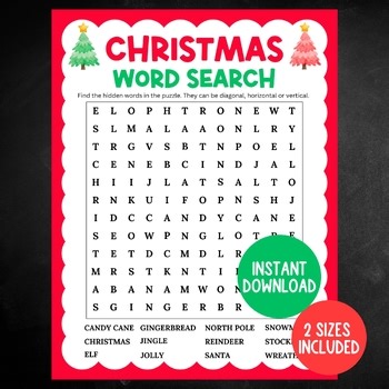 Classroom Christmas Game, Printable Christmas Word Search Game, Holiday Game