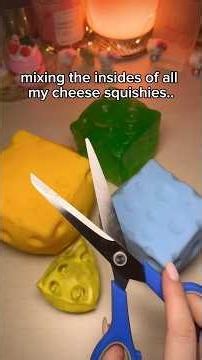 cutting open all of my cheese squishies and mixing the insides 🧀 #asmr #squishy #asmrforsleep