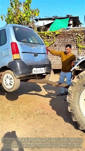 Lifting the Car: How a Farmer Uses a Tractor and Wooden Pole to Lift a Broken-Down Van