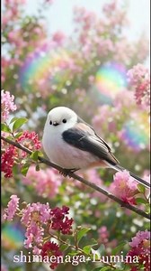 シマエナガと百日紅🕊️🌸百日紅の花に包まれて🕊️🌸